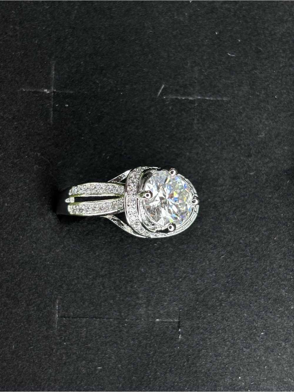 Classic moissanite Halo Split-Shank Ring size 8